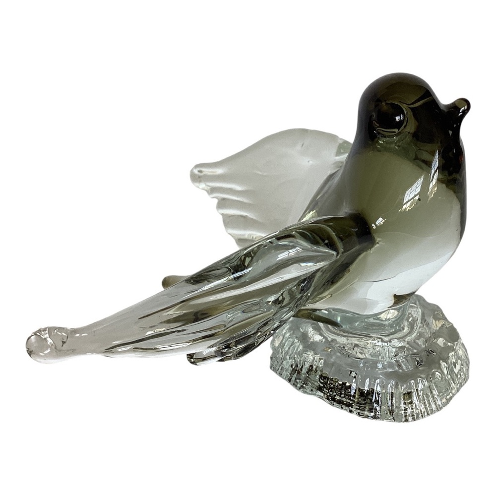 Murano Style Tree Swallow Bird Figurine Taking Flight Clear And Green Art Glass - Picture 4 of 16